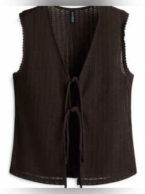 y2k Knit Boho Tie Front V-neck Sleeveless Mesh Dark Brown Woman's Size XL